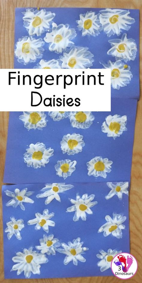 Making Fingerprint Daisies - a simple and easy painting craft that kids can do in minutes with very few supplies- 3Dinosaurs.com #fingerpaint #daisies #paintingforkids #3dinosaurs #spring #flowers Simple And Easy Painting, Painting Crafts For Kids, 3 Dinosaurs, Kindergarten Art Projects, Daisy Party, Daisy Art, School Painting, Painting Activities, Kindergarten Art