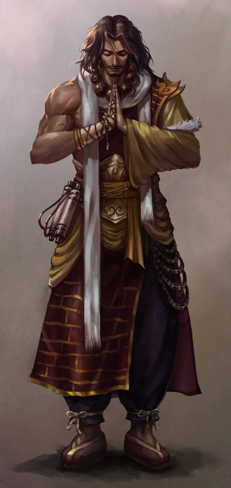 Monk Dungeons And Dragons, Dnd Monk Character Art, Monk Temple Fantasy Art, Dnd Character Concept Ideas, Sun Soul Monk Dnd, D&d Monk Art, Desert Warrior Art, Middle Eastern Character Design Male, Fantasy Monk Art