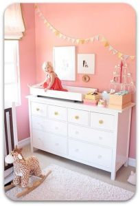 The Dressser... Finally! - This is our Bliss Coral Pink Nursery, Affordable Nursery, Kite Tail, Coral Nursery, Dresser Ideas, Bohemian Nursery, Ikea Dresser, Nursery Dresser, Changing Table Dresser