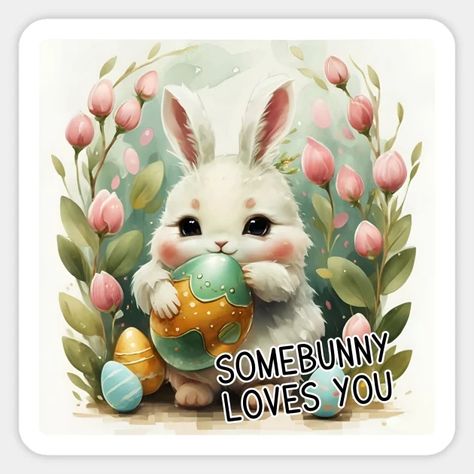 Somebunny Loves You - Easter Bunny - Somebunny Loves You - Sticker | TeePublic Somebunny Loves You, Funny Gifts, Easter Bunny, Vinyl Sticker, Created By, Easter, Love You, Vinyl, Stars