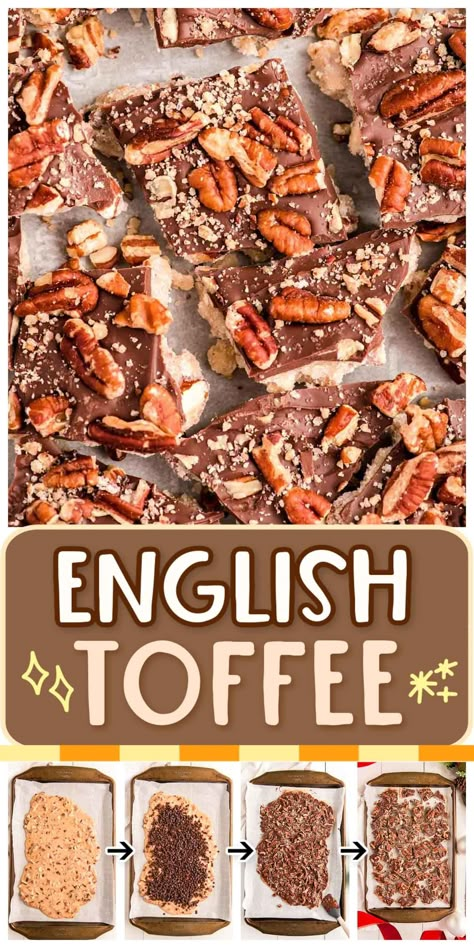 Homemade English Toffee, English Toffee Recipe, Homemade Toffee, Almond Toffee, Bark At The Moon, Toffee Recipe, English Toffee, Recipes For Thanksgiving, Butter Toffee