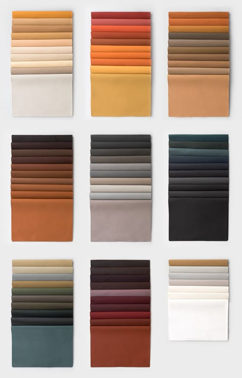 SPECTRUM | Sorensen Leather Leather Color Combination, Leather Color Palette, Fabric Moodboard, Fabric Palette, Furniture Colour, Materials Board Interior Design, Colour Spectrum, Color Knowledge, Note Design Studio