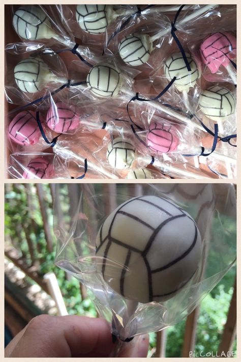 Volleyball cake pops Volleyball Cake Pops, Volleyball Cookies, Volleyball Cake, Birthday Foods, Volleyball Birthday Party, Bf Things, Volleyball Birthday, Volleyball Stuff, Dream Birthday