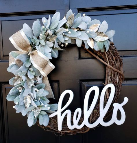 The Best 100 winter wreaths for front door after Christmas for January. Some are DIY and Rustic with Snow, simple, easy, with hydrangeas, poinsettias, for farmhouse, lambs ear, burlap, snow, glitter, gold, silver, soft pink for winter, pine cones and so much more. Use these as inspiration for your Front Door home Decor. #frontdoorhomedecor #winterwreath #christmaswreath Winter Wreaths For Front Door, Christmas Wreath Craft, Winter Wreath Diy, Lambs Ear Wreath, Winter Wreaths, Door Wreaths Diy, Front Door Porch, Wreath Winter, Christmas Door Wreaths