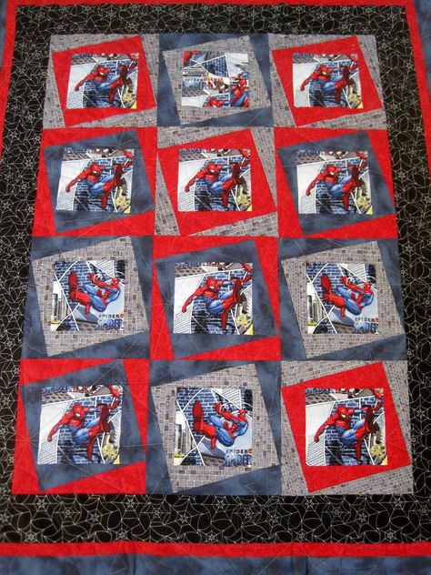 Spiderman Quilt Ideas, Spiderman Quilt, Marvel Quilt, Sports Quilts, Quilt Layers, Finished Quilts, Shirt Quilts, Quilting Designs Patterns, Scrappy Quilt Patterns