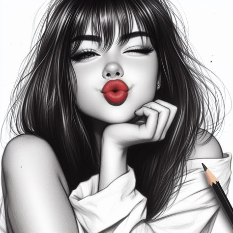 M F Hussain, Lip Artwork, Big Eyes Art, Girly Drawings, Cute Cartoon Pictures, Girly Art Illustrations, Digital Art Girl, Girly Art