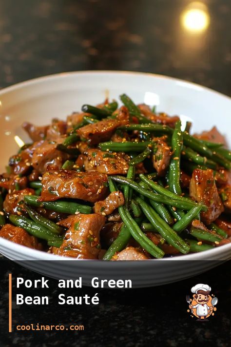 A delicious and flavorful pork and green bean sauté Pork With Green Beans, Pork And Green Beans Stir Fry, Ginger Pork Recipes, Pork And Green Beans Recipe, Tofu Green Beans, Pork And Beans Recipe, Pork Broccoli, Pork And Green Beans, Sausage And Green Beans