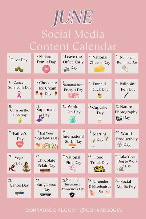 June Content Calendar Ideas | Content Ideas for June | Social Media Content Ideas June Special Days and Events | Marketing Campaign Ideas for June Fb Posts Ideas, June Content Ideas, Summer Content Ideas Instagram, Planning Social Media Content, Sahm Content Ideas, Kids Content Ideas, Summer Content Ideas, June Calendar Ideas, Youtube Management