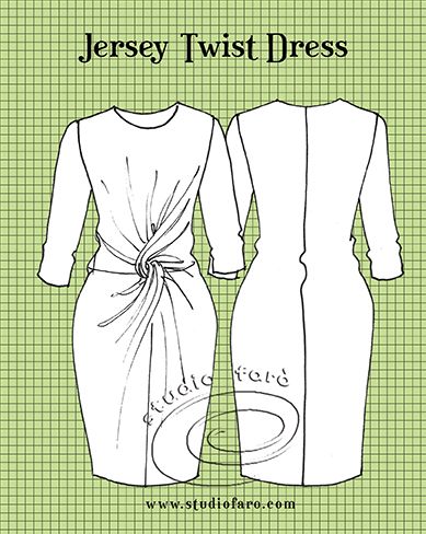 Jersey Dress Pattern, Twist Dress, Beautiful Sketches, Twist Pattern, Twisted Dress, Saturday Afternoon, Pattern Drafting, Dress Sewing, Draped Fabric