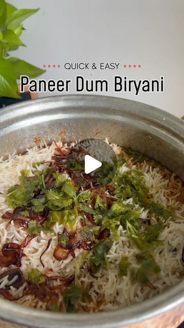 Puja Korupu | Food | Travel | Lifestyle on Instagram: "✨Paneer Dum Biryani✨Quick & Easy  🥣Serves 2 people🥣  Ingredients: 👉🏻Paneer - 200gm 👉🏻Red chilli powder 👉🏻Turmeric powder 👉🏻Garam Masala 👉🏻Salt  For rice: 👉🏻Rice - 2 cups 👉🏻Boiling water - 1 liter 👉🏻Salt 👉🏻Whole spices (Cardamom, Cloves, Cinnamon stick, Star Anise) 👉🏻Lemon ✨Cook rice till 90% done  For gravy: 👉🏻Onions - 2 medium sliced  👉🏻Ginger garlic paste - 1 tablespoon 👉🏻Tomatoes - 2 medium 👉🏻Salt as per taste  👉🏻Turmeric - 1/2 tsp 👉🏻Garam masala - 1 tablespoon 👉🏻Curd - 1/2 cup  For layering: 👉🏻Boiled rice 👉🏻Fried onions - 2 medium onions 👉🏻Coriander leaves   Cookware - @stoveluv   [PaneerBiryani, BiryaniLovers, VegetarianBiryani, PaneerRecipes, QuickandEasyRecipes, PaneerLove, BiryaniLove] Paneer Dum Biryani, Paneer Biryani Recipe, Paneer Biryani, Variety Rice, Cook Rice, Dum Biryani, Gujarati Food, Indian Cooking Recipes, Gujarati Recipes