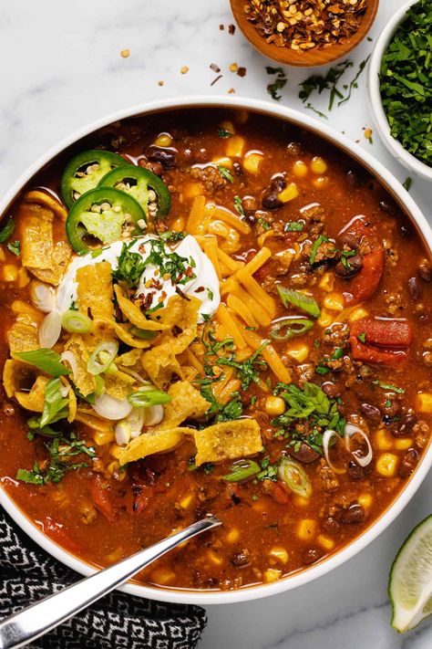 20 Minute Instant Pot Taco Soup - Midwest Foodie Chili Taco, Instant Pot Taco Soup, 30 Minute Meals Chicken, Easy Taco Soup, Cheese Burger Soup Recipes, Spaghetti Meat Sauce, Unique Recipe, Taco Soup Recipe, Tomato Broth