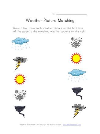 Weather picture matching worksheet for kids. Help kids learn about the weather while having fun with this printable matching worksheet with a weather theme. Weather Printables, Weather Kindergarten, Weather Lessons, Seasons Worksheets, Weather Worksheets, Preschool Weather, Weather Vocabulary, Red Clogs, Weather Words