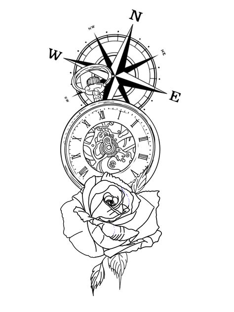 Rose Time Clock Tattoo, Rose Clock Compass Tattoo Design, Compass And Clock Tattoo Ideas, Clock And Compass Tattoo, Clock Tattoo Design For Men, Old Clock Tattoo, Compass Tattoos Arm, Time Clock Tattoo, Hand Tattoo Cover Up