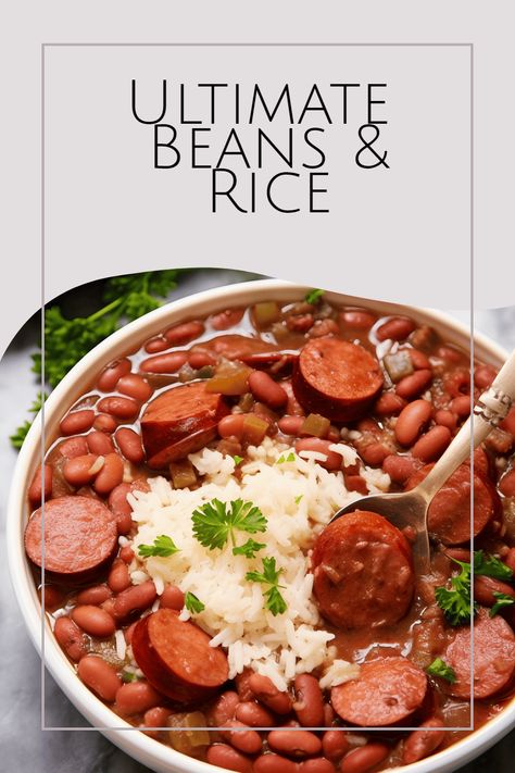 Discover the 'Ultimate Beans & Rice' recipe, a mouthwatering, easy-to-make dish that serves 4 and outshines all other recipes. How To Make Rice And Beans, Best Beans And Rice Recipe, Beans And Rice Main Dish, Pinto Beans And Rice Recipes, Beans And Rice Recipes Vegetarian, Brown Rice Recipes Beef Consume, Pinto Beans And Rice, Sausage Rice, Rice And Beans Recipe