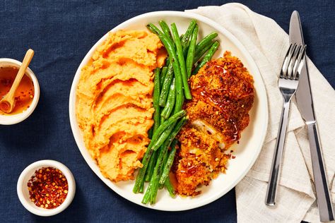 Spicy Maple Chicken Recipe | HelloFresh Hello Fresh Low Calorie Meals, Spicy Maple Chicken, Maple Chicken Recipes, Sweet Potatoes Roasted, Apartment Meals, Fresh Dinners, Fry Seasoning, Maple Chicken, Chicken Sauce Recipes