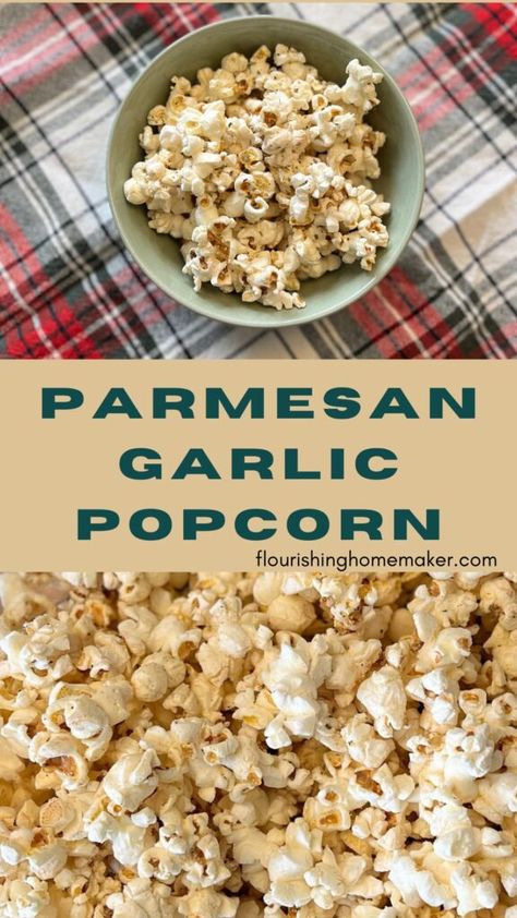 pin for parmesan garlic popcorn. Garlic Popcorn, Popcorn Recipes Savory, Popcorn Seasoning Recipes, Popcorn Recipes Easy, Easy Popcorn, Cheese Popcorn, Cheddar Popcorn, Homemade Popcorn, Popcorn Recipe