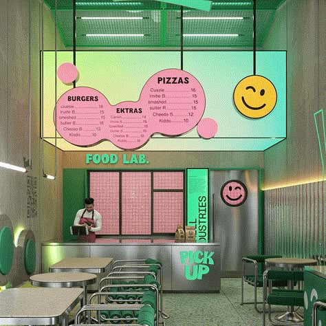 YEAH! | Concept Restaurant :: Behance Neon Restaurant Interior, Cafe Wall Design, Pop Up Store Concept, Cafe Interior Design Concept, Food Interior Design, Concept Restaurant, Home Interior Accessories, Cafe Concept, Retail Signage