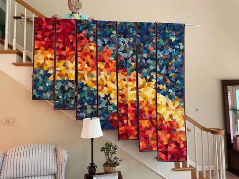 Staircase Quilt by Susan Gill - Nancys Notions Staircase Quilt, Quilted Wall Hangings Patterns, Wall Quilt Patterns, Nancy Notions, Crazy Quilt Blocks, Landscape Quilt, Hanging Quilts, Textiles Artwork, Geometric Quilt