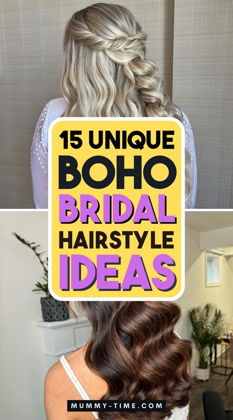 Get inspired with these gorgeous boho bridal hairstyles! From romantic updos to flowing tresses adorned with flowers, these looks are perfect for the free-spirited bride. 🌻💍 Read the full article for more ideas, and be sure to save this pin for later! Bohemian Bridal Hairstyles, Boho Bridal Hairstyles, Boho Chic Hair, Bridal Hairstyle Ideas, Romantic Updos, Bohemian Bridal Hair, Outdoor Beach Wedding, Boho Chic Hairstyles, Boho Updo