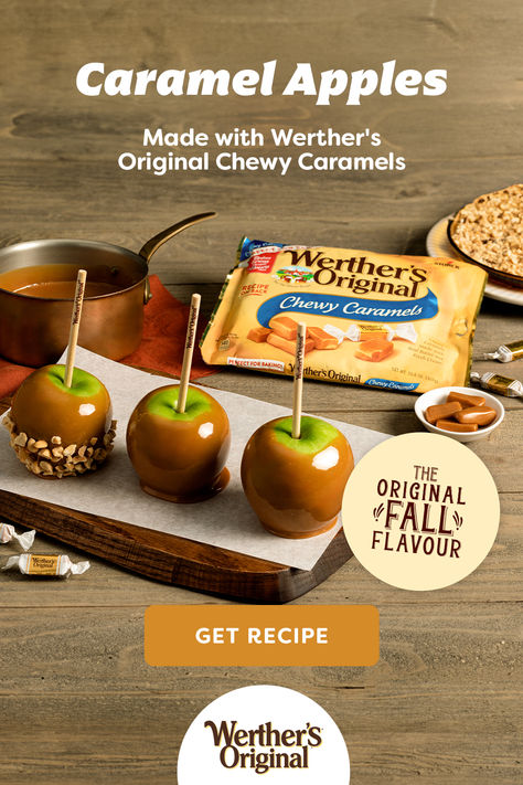 Put a twist on tradition this fall with Classic Caramel Apples, made richer and creamier with Werther's Original Chewy Caramels. The perfect sweet treat for the season! Werthers Original Recipe, Firework Party, Aesthetic Eating, Energy Breakfast, Werthers Original, Fall Goodies, Halloween Foods, Friendsgiving Party, Homemade Sweets