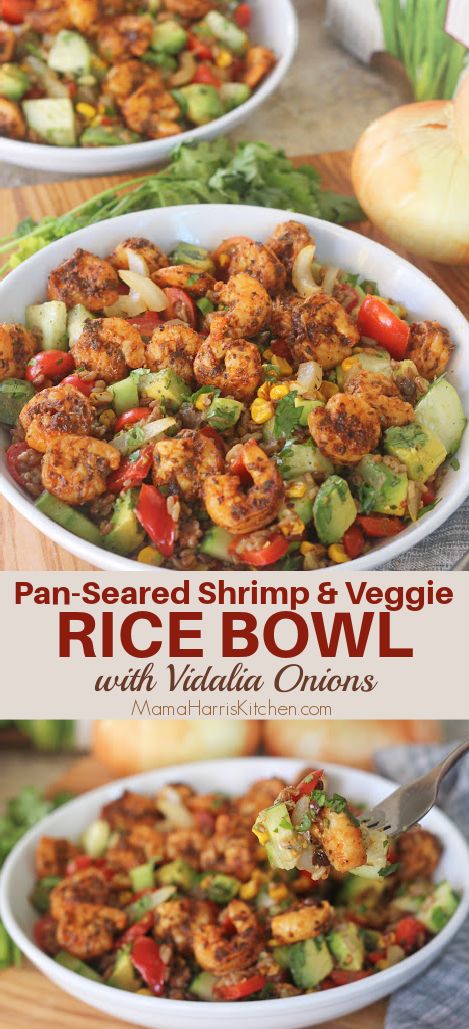 Rice Shrimp Bowl, Shrimp Rice Bowl Recipe, Shrimp Rice Bowl, Cajun Sausage Pasta, Veggie Rice Bowl, Meal In A Bowl, Rice Bowls Healthy, Seared Shrimp, Veggie Rice