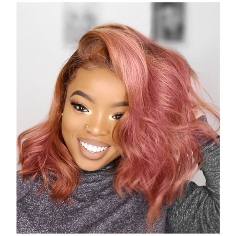 Hairstylist Rose Gold Human Hair Lace Wigs iamglamm001 ($410) ❤ liked on Polyvore featuring hair Pink Hair Color Ideas For Black Women, Rose Gold Hair Black Women, Lace Hair Accessories, Rose Gold Hair Accessories, Hair Color Rose Gold, 36th Birthday, Wine Hair, Birthday Inspiration, Hair Halloween