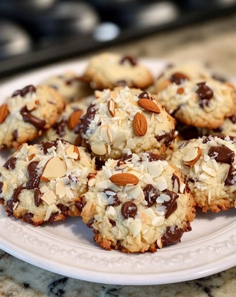 Indulge in these easy Almond Joy Cookies - coconut, almond, and chocolate flavors in every bite! Perfect for quick homemade treats. #AlmondJoy #Cookies #Dessert #EasyRecipes #BakingTips Coconut Almond Blondies, Crunchy Almond Seed Chocolate Cookies, Almond Joy Cookies Best, Almond Joy Cookies 4 Ingredients, Recipe For Almond Joy Cookies, Coconut Almonds, Almond Joy Bars, Cookies Coconut, Joy Cookies