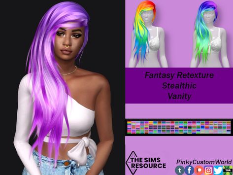 The Sims Resource - Fantasy Retexture of Vanity hair by Stealthic Pride Cc Sims 4, Sims 4 Rainbow Hair Cc, Fairytale Hair, Lisa Hair, Sims 4 Tsr, Gradient Hair, Female Hair, Side Swept Bangs, Scene Hair