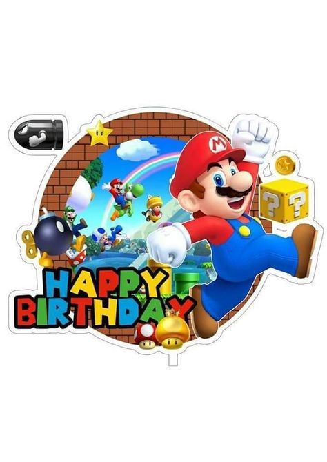 Super Mario Topper, Super Mario Happy Birthday, Super Mario Cake Topper, Super Mario 5, Super Mario Bros Birthday, Mario Brothers Birthday Party, Mario Bros Cake, Super Mario Bros Birthday Party, Super Mario Coloring Pages