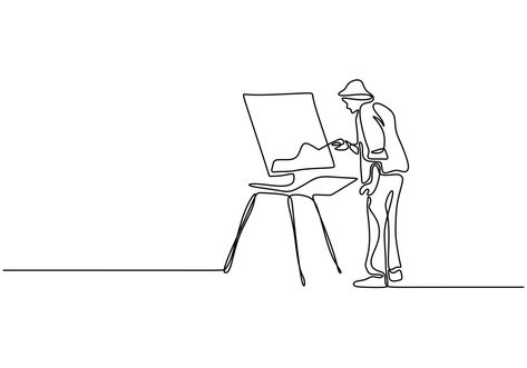 Artist Line Art, Line Drawing Artists, Man Line Art, Painter Tattoo, Canvas Line Art, Artist Icon, Painter Drawing, A Man Standing, Minimal Drawings