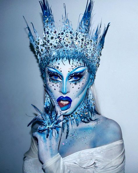 Cherry Valentine Drag, Cherry Valentine, Crystal Powers, Ice Makeup, Ice Queen Makeup, Drag Makeup, White Makeup, Queen Makeup, Valentines Makeup