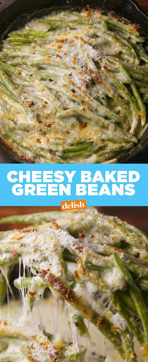 Cheesy Green Beans, Baked Green Beans, Keto Side Dishes, Green Bean Recipes, Veggie Side Dishes, Green Bean, Vegetable Sides, Iron Skillet, Side Recipes