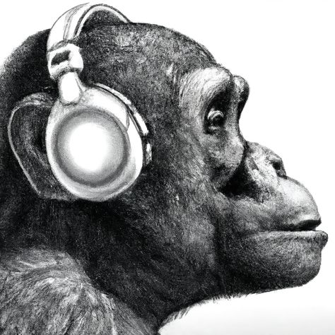 Monkey Using Headphones Drawing Monkey Headphones, Monkey With Headphones, Headphones Drawing, Monkey Drawing, Monkey See Monkey Do, Monkey T Shirt, Little Monkeys, Drawing Prints, Primates