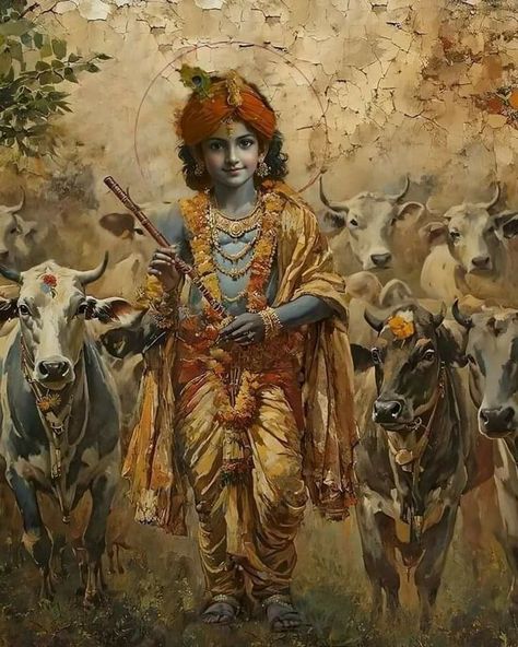 Wallpaper Aesthetic Hindu, Krishna Wallpaper Aesthetic, Krishna With Cows, Men Printed Shirt, Graceful Aesthetic, Krishna Avatar, Krishna Drawing, Shree Krishna Wallpapers, Peace Illustration