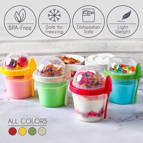 How cute are these! Great for meal prep~ crackers and cheese, fruit and yogurt many many ideas! Fruit Overnight Oats, Salad Storage, Yogurt Parfait Cups, Cereal Cup, Yogurt Container, Yogurt And Fruit, Oatmeal Container, Parfait Cups, Catering Events