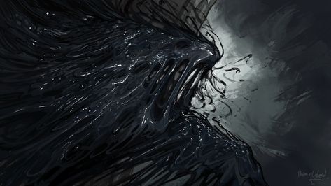 ArtStation - Tar stalker, Timi Honkanen Thriller Ideas, Sludge Monster, Scary Creatures, Black Slime, Cyberpunk Tattoo, Fantastical Creatures, Spirit Animal Art, D D Monsters, Creature Artwork