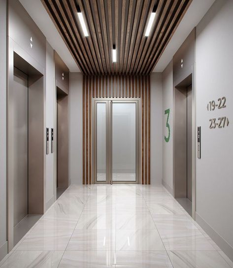 Elevator Corridor Design, Apartment Building Entrance Lobby, Hotel Elevator Lobby, Lobby Design Apartment, Entrance Lobby Design Residential, Apartment Corridor Design, Lobby Design Residential, Building Entrance Lobby, Apartment Building Entrance