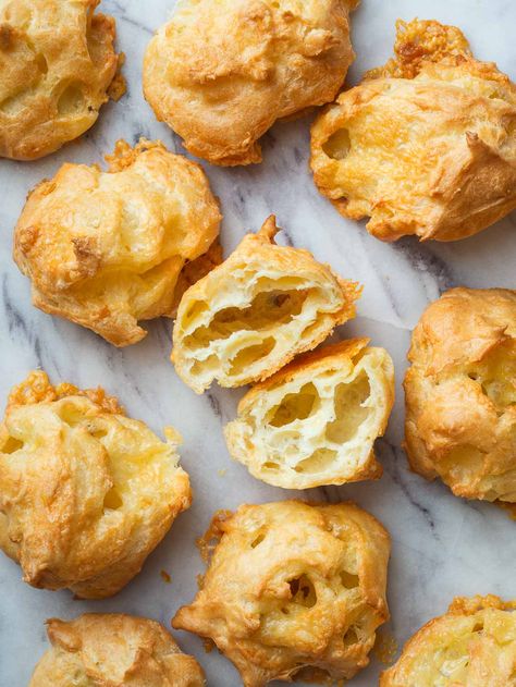 The BEST Gougères (French Cheese Puffs) French Cheese Puffs, Gougeres Recipe, Comte Cheese, Puff Recipe, French Cheese, Cheese Puffs, Cheese Cubes, Choux Pastry, Cheese Flavor