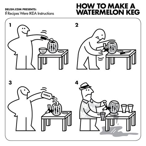 How to Make a Watermelon KegDelish Ikea Man, Watermelon Keg, Ikea Instructions, Bd Art, Billy Bookcase, Stick Man, Stick Figures, All Of Us, Brand Packaging