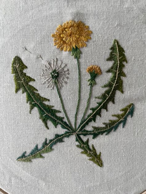 #dandelion #embroidery Dandelion Embroidery, Clothes Embroidery Diy, Miniature Embroidery, Embroidery Lessons, Textile Art Embroidery, Applique Quilt Patterns, Creative Embroidery, Embroidery On Clothes, Diy Cross Stitch