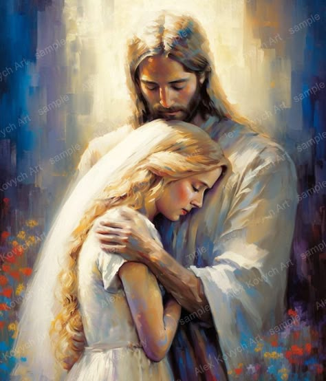 Jesus Hugging Blonde Girl, Young And Beautiful Aesthetic, Jesus With Girl, Girl Blonde Hair, God's Timing, Jesus Girl, Jesus Drawings, Jesus Christ Painting, Jesus Christ Artwork