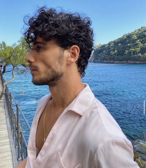 Man in white button down shirt with curly hair near the ocean and moutains! #curlyhair #curlyhairmen #menwithcurls #menwithcurlyhair #curlyhairguys #curlyhairforguys #curlyhaircutmens Haircuts Thick Curly Hair, Spanish Hairstyles, Medium Curly Haircuts, Fade Haircut Curly Hair, Long Curly Hair Men, Men's Curly Hairstyles, Mens Hairstyles Curly, Male Haircuts Curly, Men Haircut Curly Hair