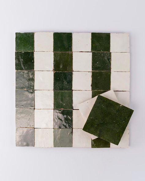 Forest Green Stripes Zellige Tile - Otto Tiles & Design USA Matte Green Tile, Green Tile Floor, Otto Tiles, Striped Tile, Interior Finishes, Floral Tiles, Large Tile, Encaustic Cement Tile, Zellige Tile