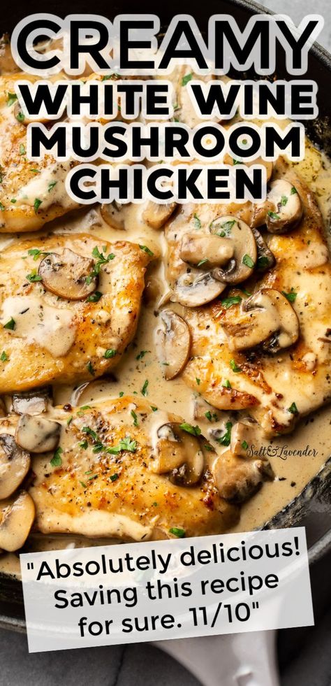 Creamy White Wine Mushroom Sauce, Chicken Creamy Mushroom Sauce, Creamy Garlic Chicken And Mushrooms, Creamy Chicken In White Wine Sauce, Chicken And Mushrooms In A Garlic White Wine Sauce, Chicken And Mushrooms In Wine Sauce, White Wine Pepper Sauce Chicken, Chicken With Cream Sauce Recipes, Chicken Bianco Recipe