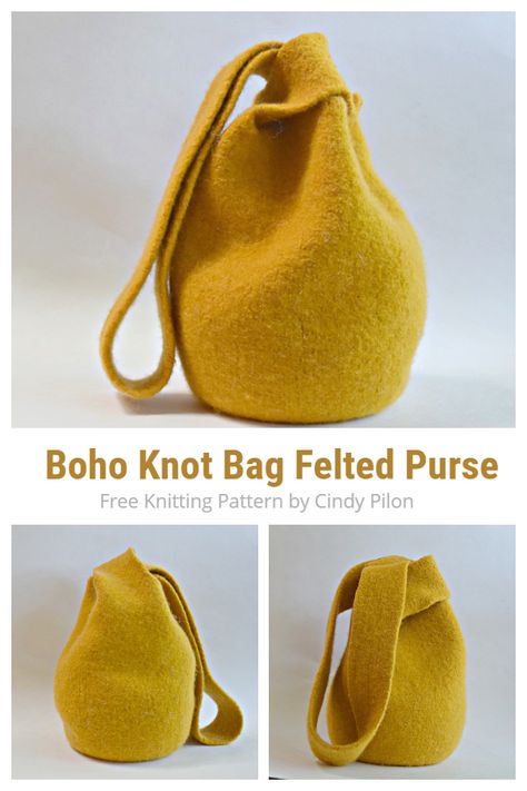 Free Bag Knitting Patterns, Purse Knitting Patterns, Knitted Purse Patterns, Knitting Bags To Sew, Poncho Ideas, Felted Knitting Patterns Free, Japanese Bag Pattern Free, Felted Knitting, Knot Bags