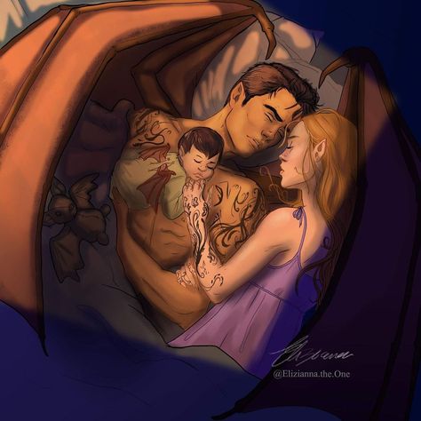 Élizabeth Ariel Frappier-Lussier on Instagram: “Rhys’ family! I wanted to clean my old sketch and add Nyx wings before putting it up on Redbubble. You can now get a print of Gwyneth or…” Feyre Nyx Rhys, Feyre Rhysand Nyx Fanart, Nyx Archeron, Acotar Fanart, Silver Flames, Feyre And Rhysand, Acotar Series, Family Stickers, A Court Of Wings And Ruin