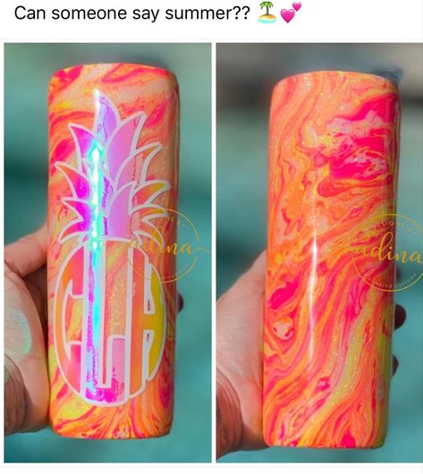 Pink Tumbler, Summer Tumbler, Yellow Orange Pink, Glitter Tumbler Cups, Custom Tumbler Cups, Tumbler Cups Diy, Glitter Cups, Tumbler Ideas, Epoxy Resin Crafts