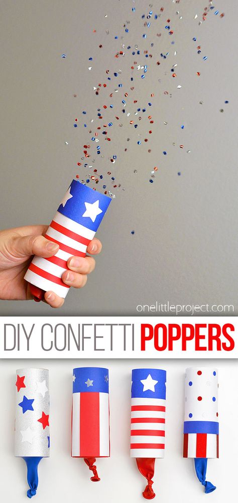 This 4th of July craft for kids is so cool! Make DIY confetti poppers to celebrate Independence Day, New Year's Eve, birthdays, weddings, graduations, and more! These homemade poppers are SO EASY to make and it's so fun to see the confetti flying into the air! Firework Projects For Kids, 4th Of July Noise Makers For Kids, Fireworks Kids Crafts, Homecoming Crafts For Kids, Polaroid Crafts For Kids, 4th Of July Projects For Kids, 4th Of July Arts And Crafts For Kids, 4th Of July Activities For Kids, 4th Of July Crafts For Kids