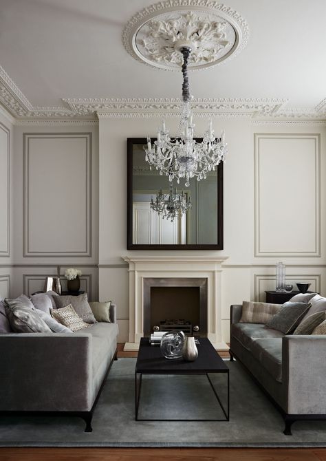 White Ceiling Design, Flat House Design, Zoffany Paint, Luxury Living Room Design, Classic Living Room, White Ceiling, Living Room With Fireplace, House Interior Decor, New Living Room