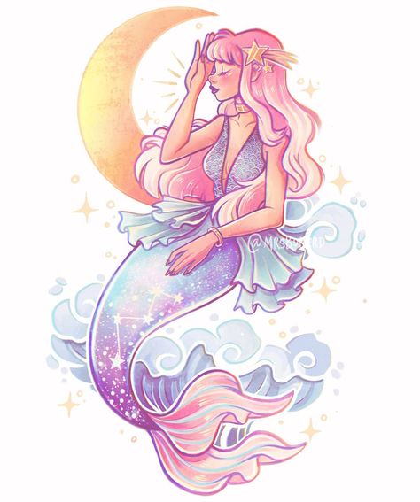 Daniela 🌸 (@mrsbutterd) • Instagram photos and videos Sun Mermaid, Moon Mermaid, Lino Art, Fantasy Stuff, Tumblr Stickers, Comic Illustration, A Mermaid, Kawaii Art, Art Challenge